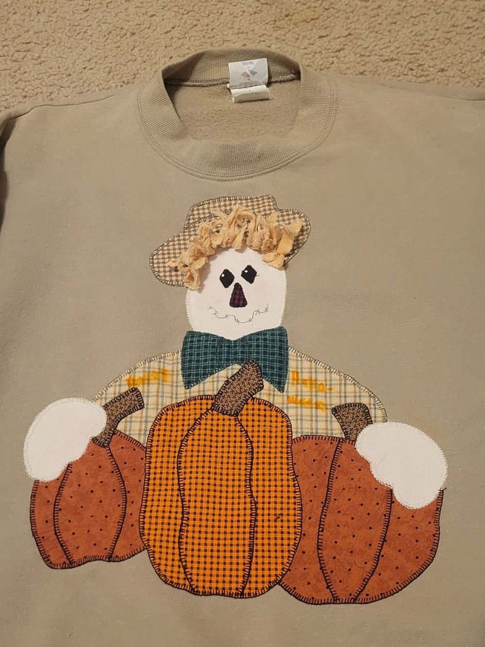 Womans Beige Fall Sweatshirt with Pumpkin Appliqué - Picture 2 of 6